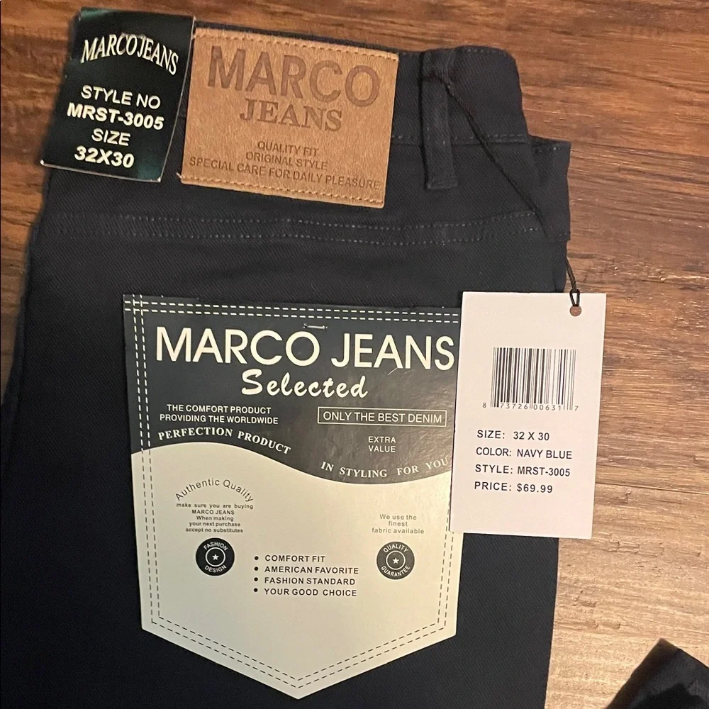 Marco Dark Blue Straight-Leg Jeans. Size 32 X 30. NWT, Retail $70